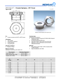 Thumbnail of document Data Sheet - Metaglas® Threaded Sight Glass